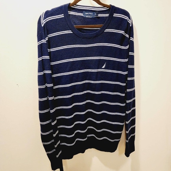 Men's NAUTICA Luxury Performance Navy Stripe Crew Neck Sweater Size XL - Picture 5 of 9